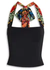 Alice And Olivia Lee Floral-print Halterneck Top In Black