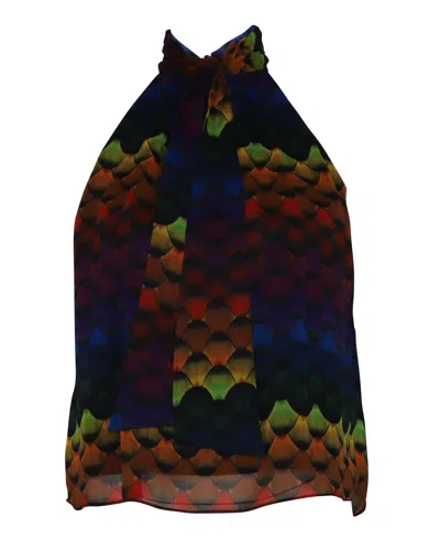 Alice And Olivia Alice + Olivia Leia Tie Neck Halter Blouse In Glam Feather Multicolor Polyester