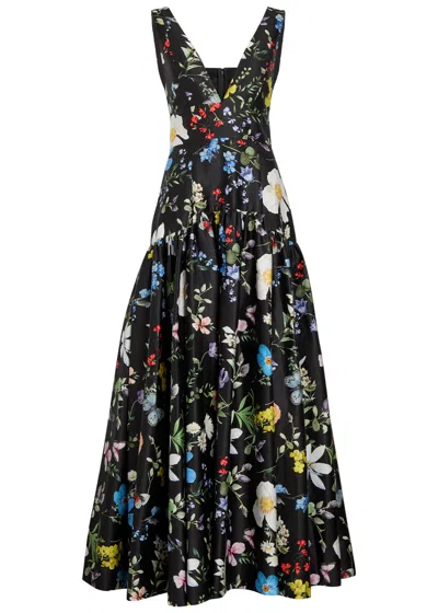 Alice And Olivia Lila Floral-print Maxi Dress In Black
