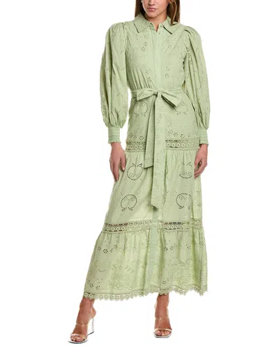 Alice And Olivia Lilly Collared Eyelet Midi Dress In Green Tea