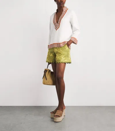 Alice And Olivia Alice+olivia Linen Embellished Eleonora Tunic In White