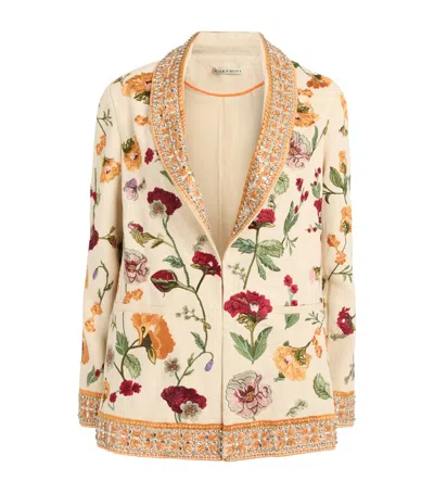 Alice + Olivia Ivan Embellished Linen Blazer In Multi