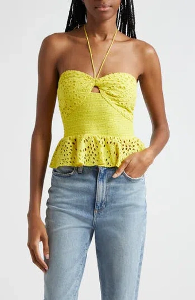 ALICE AND OLIVIA ALICE + OLIVIA LIVIA EYELET PEPLUM HALTER TOP