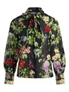 Alice And Olivia Lloyd Slit Sleeve Button Down Blouse Venus Floral In Multi