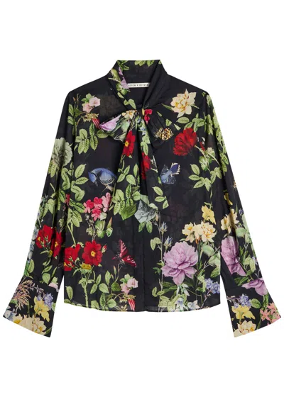 Alice And Olivia Alice + Olivia Lloyd Floral-print Cotton Blouse In Black