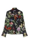 Alice And Olivia Lloyd Slit Sleeve Button Down Blouse Venus Floral In Multi