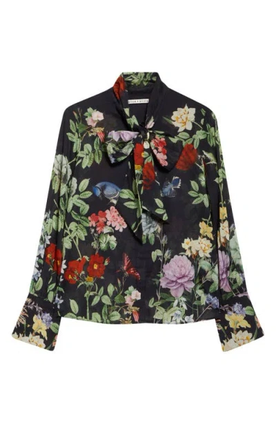 Alice And Olivia Alice + Olivia Lloyd Floral Print Tie Neck Top In Multi