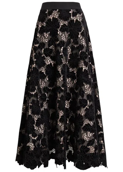 Alice And Olivia Alice + Olivia Lorena Cutwork Lace Maxi Skirt In Black