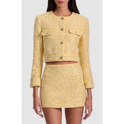 Alice And Olivia Lorie Embellished Tweed Jacket In Gold