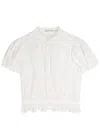Alice And Olivia Loryn Embroidered Eyelet Puff Sleeve Top In White