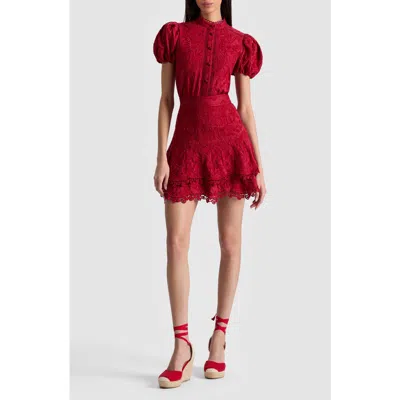 Alice And Olivia Alice + Olivia Loryn Embroidered Cotton Minidress In Burgundy