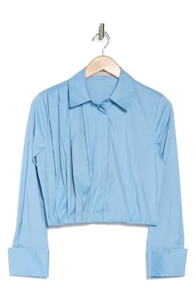 Alice And Olivia Alice + Olivia Lucile Cropped Pleated Top In Mineral Blue