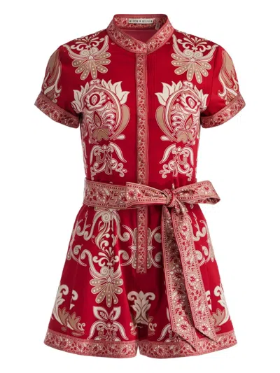 Alice And Olivia Alice+olivia Lucy Cotton Short Romper In Red