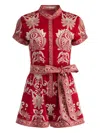 Alice And Olivia Lucy Roll Sleeve Button Down Romper Serenade Dark Cherry In Red