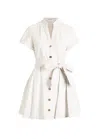 Alice And Olivia Lucy Faux Leather Short Sleeve Mini Dress In White