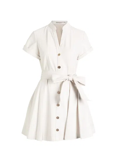 Alice And Olivia Alice + Olivia Lucy Faux-leather Mini Shirt Dress In White