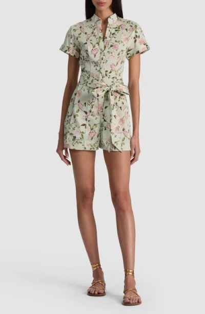 Alice And Olivia Alice + Olivia Lucy Floral Belted Romper In Green