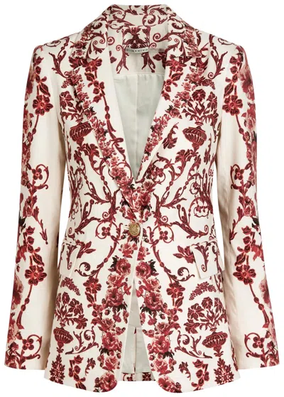 Alice And Olivia Alice + Olivia Macey Printed Linen-blend Blazer In Multicoloured
