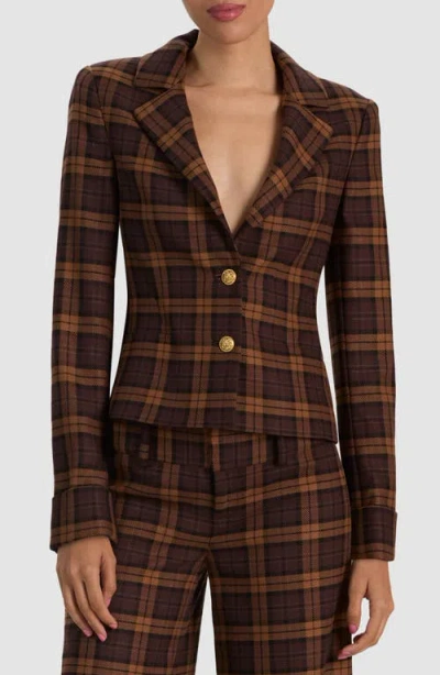 Alice And Olivia Alice + Olivia Macey Shrunken Plaid Blazer In Brown