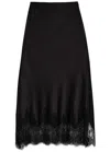 Alice And Olivia Alice + Olivia Maeve Lace-trimmed Satin Midi Skirt In Black