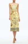 Alice And Olivia Maeve Midi Slip Skirt With Slit In Lisboa Lemon Meringue