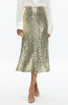 Alice And Olivia Maeve Sequin Kick Flare Slip Skirt In Pale Gold