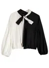 Alice And Olivia Alice + Olivia Mahogany Colour-block Satin Blouse In Black And White