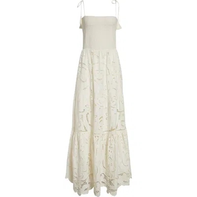 ALICE AND OLIVIA ALICE + OLIVIA MARINA MIXED MEDIA TIERED COTTON & LINEN MAXI DRESS