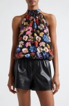 Alice And Olivia Maris Gathered Floral-print Jacquard Top In Timeless Blossom