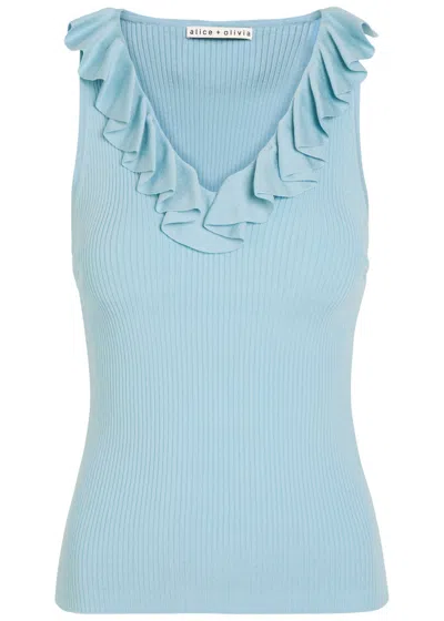 Alice And Olivia Alice + Olivia Marnie Ruffled Knit Top In Blue