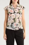 Alice And Olivia Alice + Olivia Martel Floral Flutter Sleeve Silk Button-up Shirt In Pink