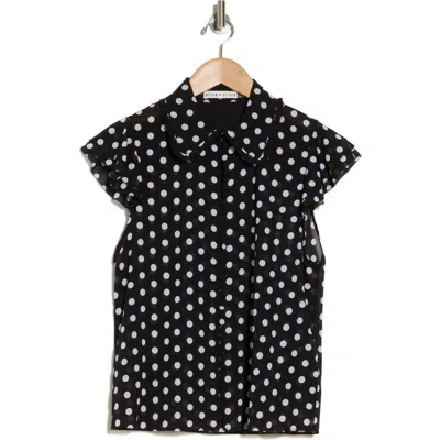 Alice And Olivia Alice + Olivia Martel Flutter Cap Sleeve Top In Fantasy Dot Black Sm