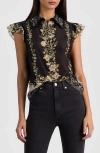 Alice And Olivia Martel Flutter Sleeve Blouse Free Falling In Black