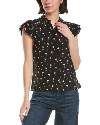 Alice And Olivia Alice + Olivia Martel Flutter Sleeve Silk Blouse In Black