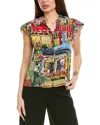 Alice And Olivia Vacation Dreams Martel Flutter-sleeve Blouse In Pink