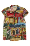 Alice And Olivia Vacation Dreams Martel Flutter-sleeve Blouse In Vacation Dreams