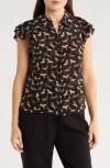 Alice And Olivia Alice + Olivia Martel Flutter Sleeve Silk Button-up Top In Brown
