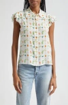 Alice And Olivia Martel Flutter-sleeve Crepe De Chine Blouse In Sweet On You Off White
