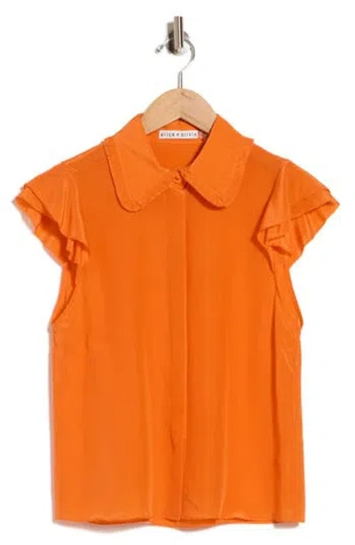 Alice And Olivia Alice + Olivia Martel Flutter Sleeve Silk Top In Orange