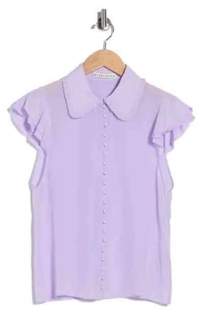 Alice And Olivia Alice + Olivia Martel Flutter Sleeve Silk Top In Purple