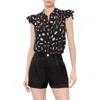 Alice And Olivia Martel Flutter-sleeve Blouse In Black Multi