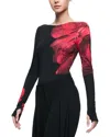 Alice And Olivia Masako Long Sleeve Open Back Bodysuit With Thumbholes