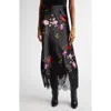 Alice And Olivia Maeve Midi Slip Skirt With Lace Trim In Floral Dreams