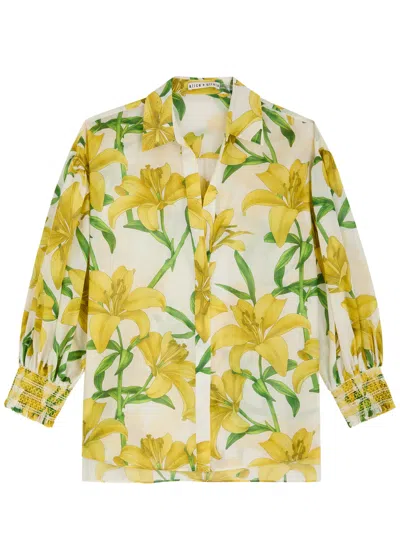Alice And Olivia Alice + Olivia Maylin Floral-print Cotton-blend Shirt In Yellow