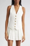 Alice And Olivia Alice + Olivia Mazie Deep V-neck Linen Blend Vest In White
