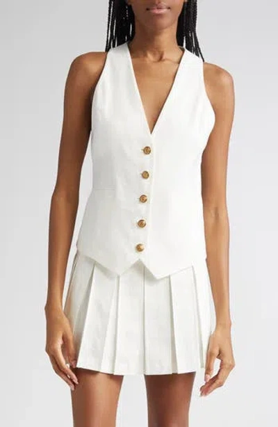 Alice And Olivia Alice + Olivia Mazie Deep V-neck Linen Blend Vest In White