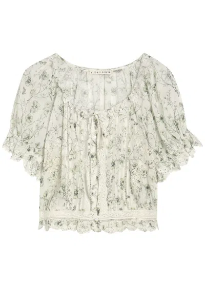 Alice And Olivia Alice + Olivia Mclaine Floral-print Cotton Blouse In Green
