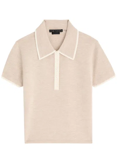 Alice And Olivia Alice + Olivia Meda Cropped Stretch-wool Polo Shirt In Beige