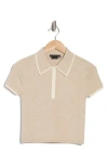 Alice And Olivia Alice + Olivia Meda Cropped Stretch-wool Polo Shirt In Oatmeal Heather/soft White