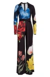 Alice And Olivia Melinda Floral-print Wide-leg Jumpsuit In Le Parisien Black